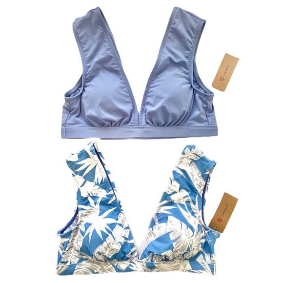 CREMIEUX Dillards $116 NWT 2 PC SET Chambray Blue & Hawaiian Bikini TOPS – Large - Picture 1 of 5